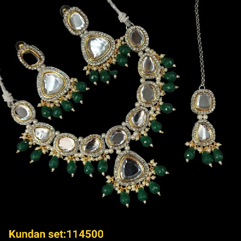 Geometric Necklaces for Women-Padmawati Bangles 2 Tone Plated Kundan Necklace Set