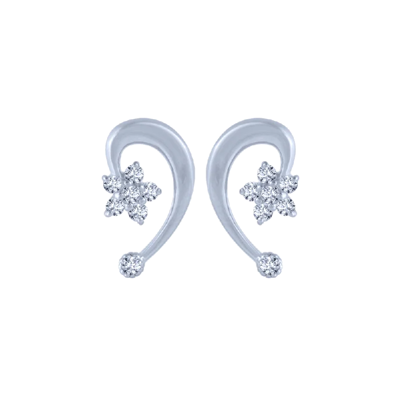 Unique Stud Earrings-18KT (750) White Gold And Diamond Stud Earrings For Women