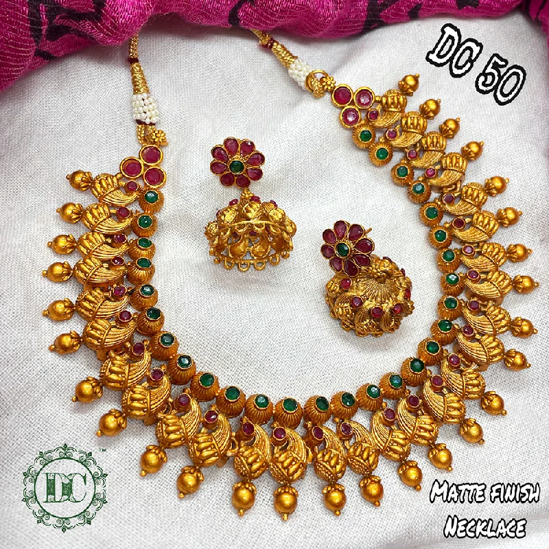 Gemstone Necklaces for Brides-Diksha Collection Gold Plated Pota Stone Necklace Set