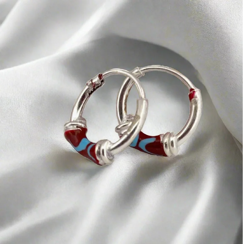 Silver Hoops Earrings-Red Hoop Earrings For Women & Girls