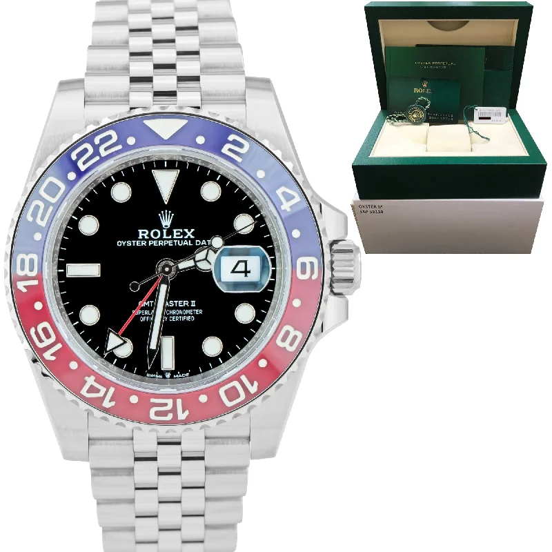 Women’s Luxury Watches with Leather Strap-2021 Rolex GMT-Master II PEPSI Red / Blue Stainless 40mm Jubilee 126710 BLRO B+P