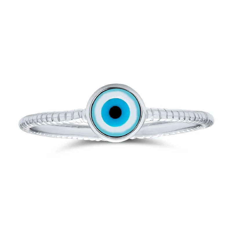 Simple Gold Rings for Women-Minimalist Sterling Silver Ring with Evil Eye Design Stackable Midi Knuckle Band