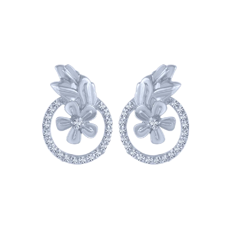 Bohemian Feather Earrings-18KT (750) White Gold And Diamond Stud Earrings For Women