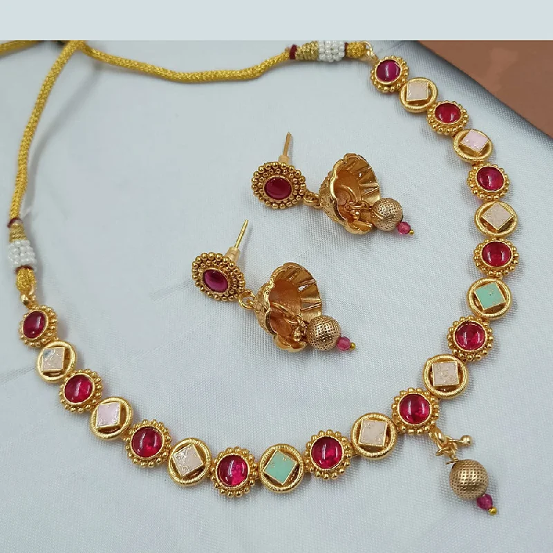 Personalized Birthstone Necklaces-Padmawati Bangles Gold Plated Pota Stone And Meenakari Necklace Set