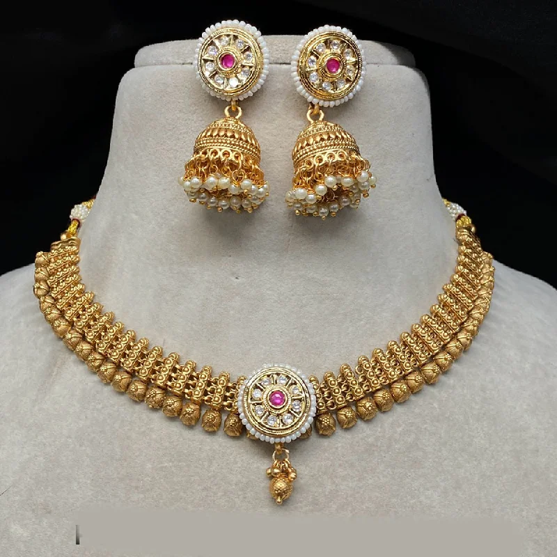 Dainty Silver Necklaces-Amoliya Jewels Gold Plated Necklace Set