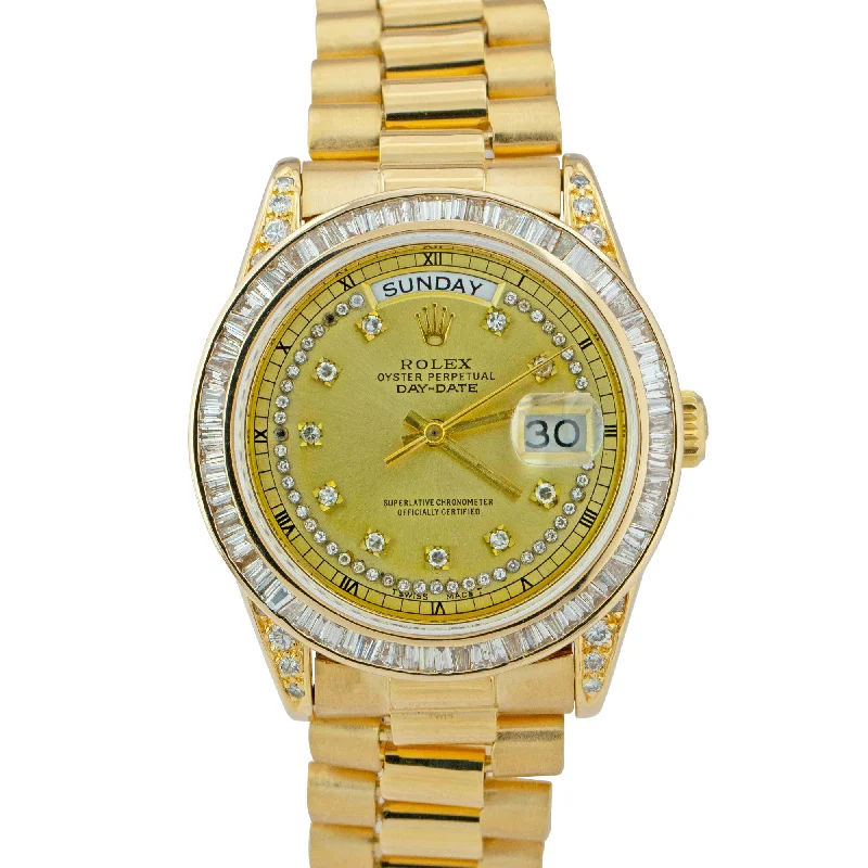 Slim Design Watches for Men-Rolex Day-Date President Champagne DIAMOND String 18038 36mm 18K Gold Watch