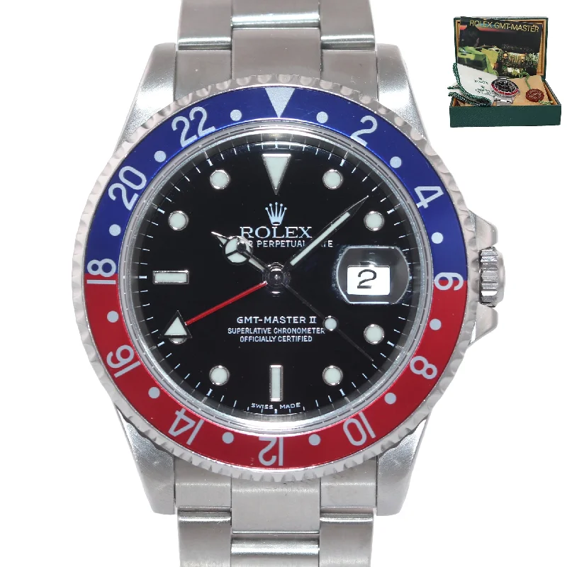 Smart Watches with Sleep Tracker-2001 Rolex GMT-Master II Pepsi Steel Blue Red 16710 SEL Oyster Band Watch Box