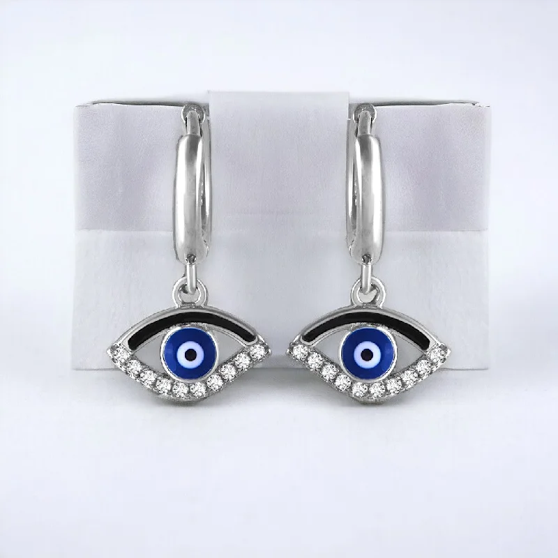 Gold Hoop Earrings for Women-Eye Shaped Evil Eye Hoop Earrings