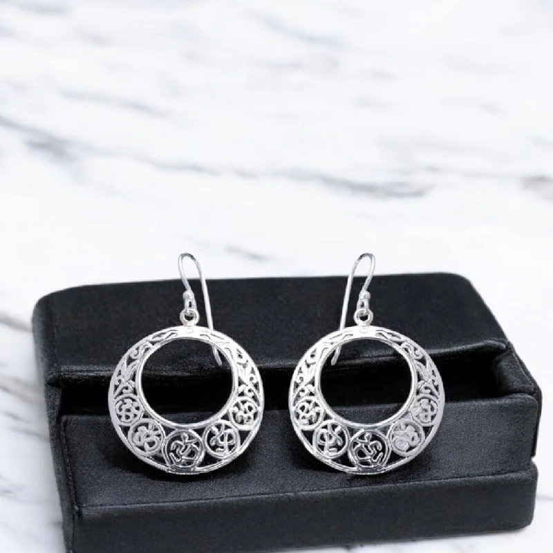 Elegant Wedding Earrings-Sterling silver oxidized om Bali round earrings for women and girls