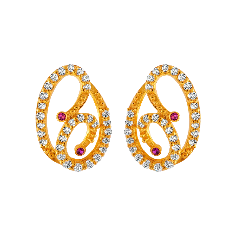 Sparkly Drop Earrings-22KT Yellow Gold And American Diamond Stud Earrings For Women