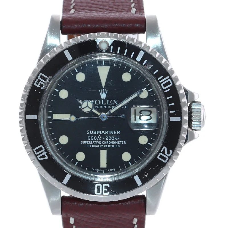 Vintage Women’s Watches-Rolex 1680 Submariner Steel 40mm Matte  Patina Black Dial Watch