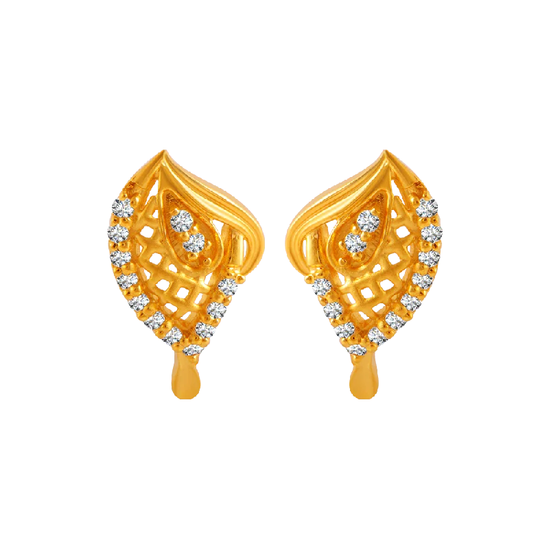 Artistic Drop Earrings-22KT Yellow Gold And American Diamond Stud Earrings For Women