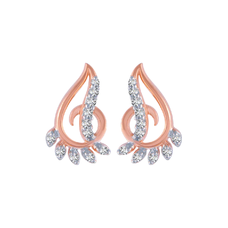 Pink Crystal Earrings-18KT (750) Rose Gold And Diamond Stud Earrings For Women