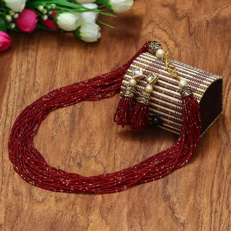 Unique Personalized Necklaces-Beadsnfashion Glass Seed Beads Beaded Multilayer Necklace Set Maroon