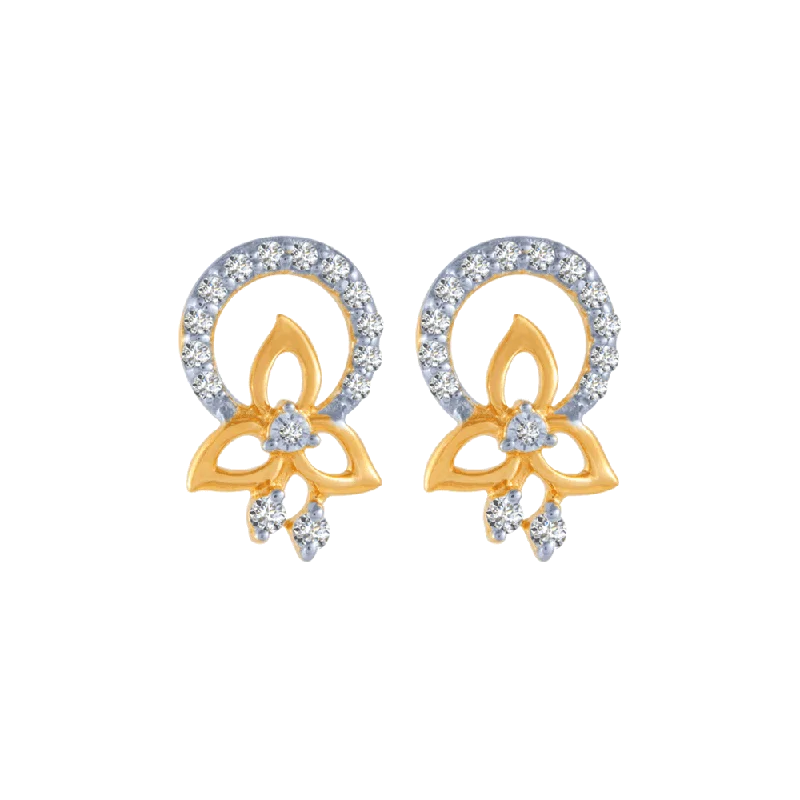 Unique Hoop Earrings-18KT (750) Yellow Gold And Diamond Stud Earrings For Women