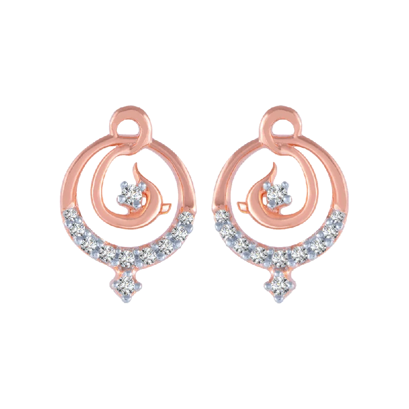 Vintage Pearl Earrings-18KT (750) Rose Gold And Diamond Stud Earrings For Women