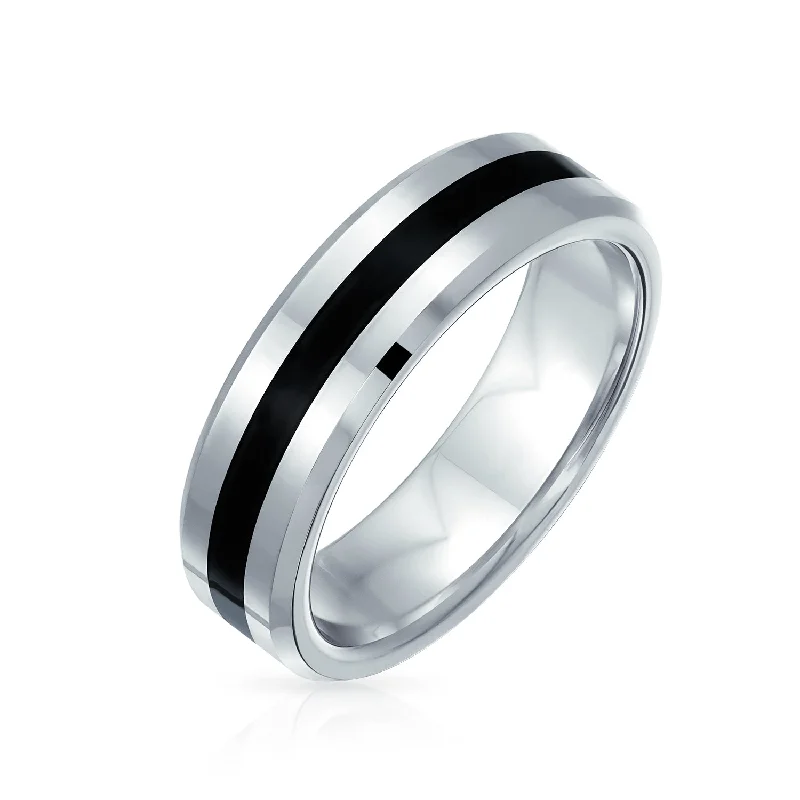 Elegant Emerald Rings-Black Silver Two Tone Tungsten Wedding Band Ring for Men - Comfort Fit