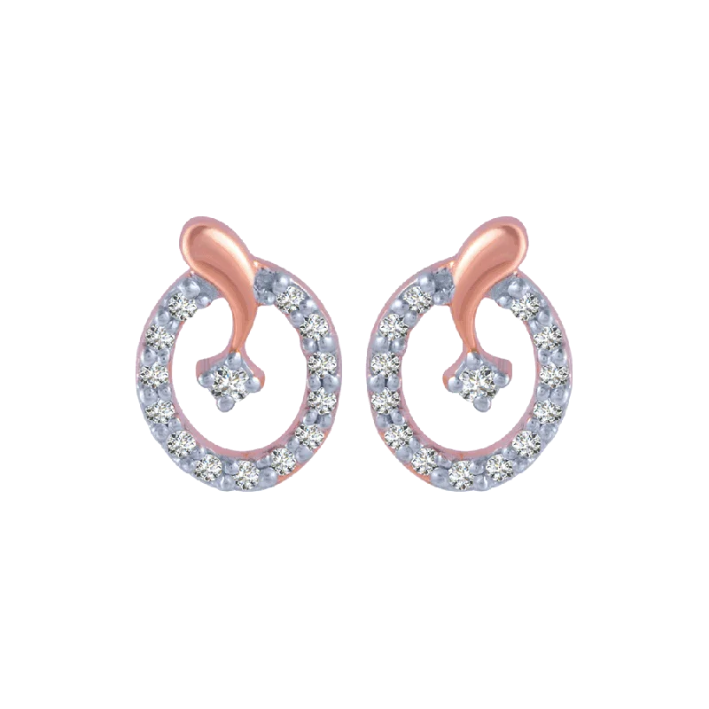 Vintage Pearl Earrings-18KT (750) Rose Gold And Diamond Stud Earrings For Women