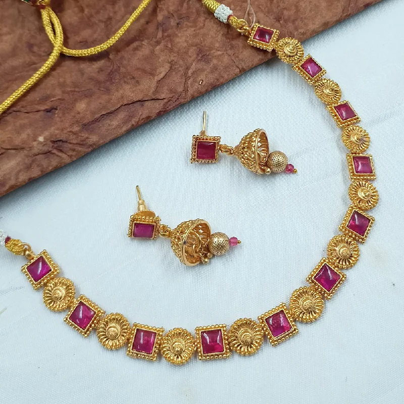 Minimalist Pendant Necklaces-Padmawati Bangles Gold Plated Pota Stone Necklace Set