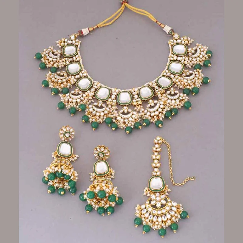 Handcrafted Gold Necklaces-India Art Gold Plated Kundan Necklace Set