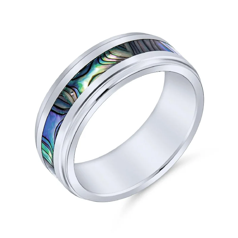 Black Diamond Rings-Rainbow Abalone Inlay Tungsten Wedding Band Ring for Men - Comfort Fit