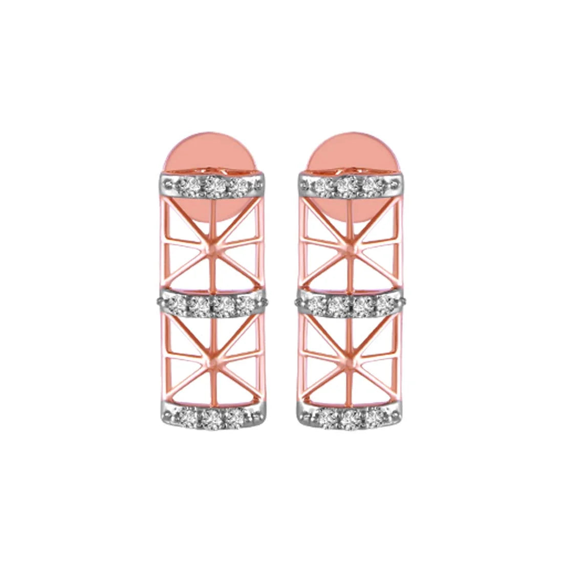 Elegant Gold Earrings-14KT (585) Rose Gold & Diamond Geometrical Drop Earrings