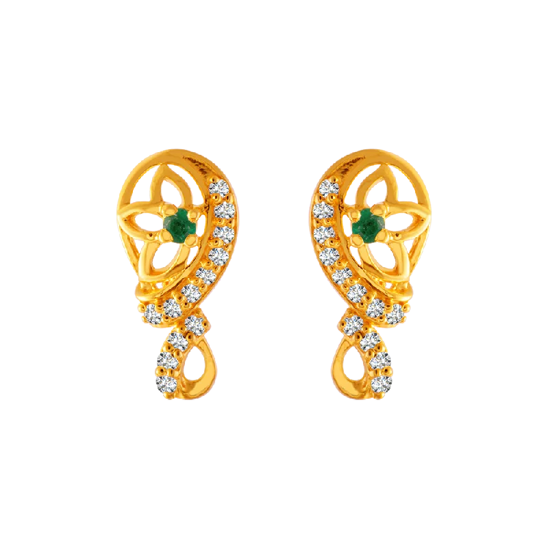 Diamond Stud Earrings-22KT Yellow Gold And American Diamond Stud Earrings For Women