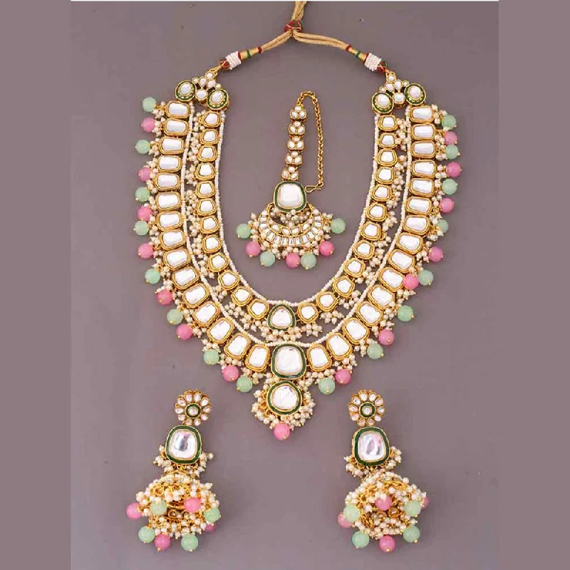 Classic Choker Necklaces-Sai Fashion Gold Plated Kundan Stone Necklace Set