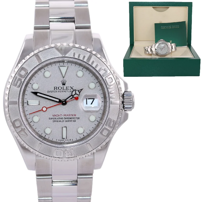 Men’s Automatic Watches-2008 Rolex Yacht-Master 16622 Steel Platinum Dial Engraved Rehaut Watch Box