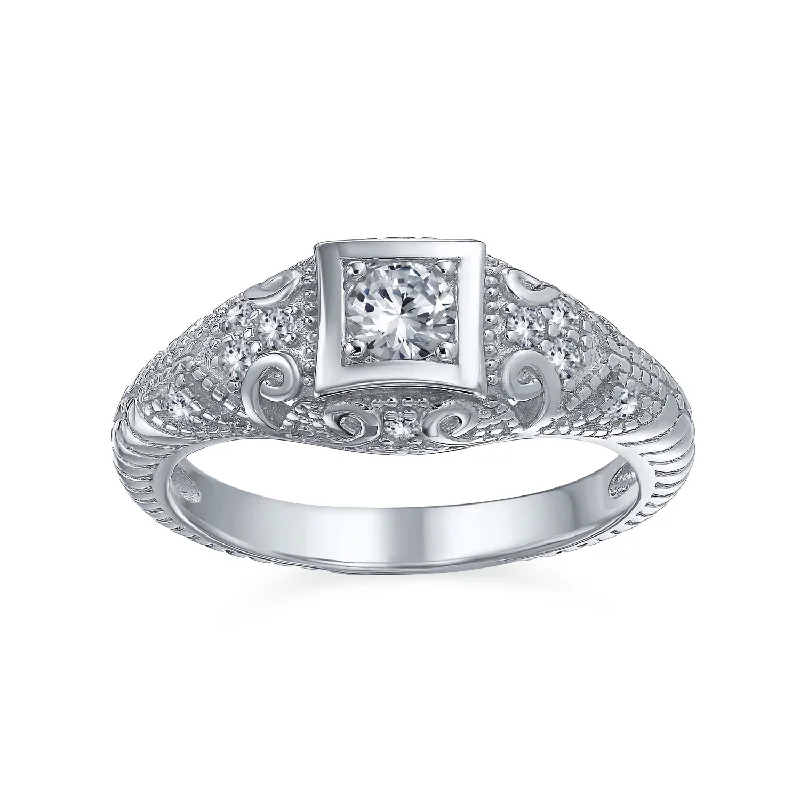 Promise Rings for Couples-CZ Victorian Art Deco Cocktail Statement Ring 1CTW Princess Solitaire Sterling Silver