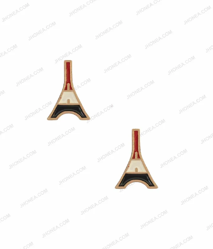 Elegant Brooch with Gold Detailing-Elegant Brooch with Gold Detailing-Tri-Color Eiffel Tower Shape Shirt Collar Tips Brooch Pin