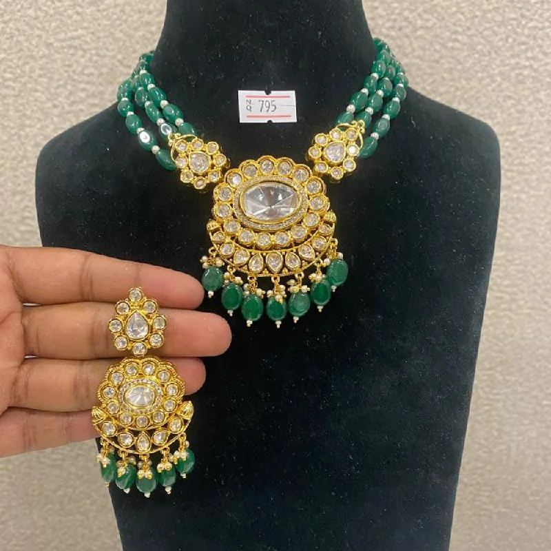 Long Diamond Necklaces-Max Plus Jewels Gold Plated Kundan Stone Necklace Set