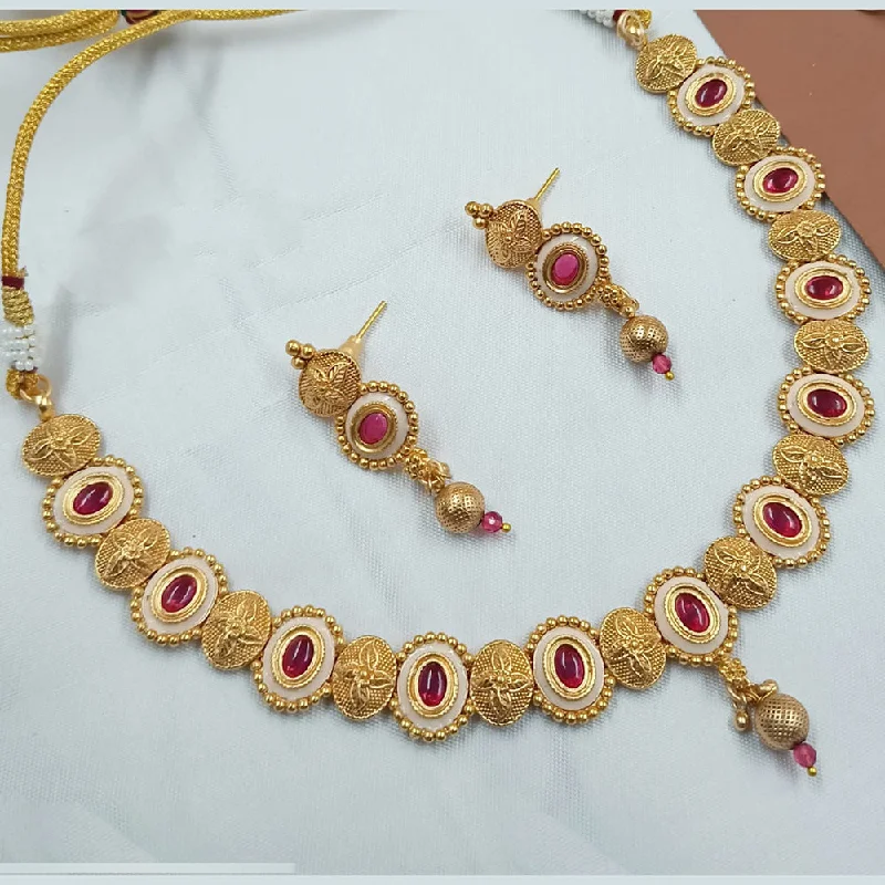 Modern Gold Necklaces-Padmawati Bangles Gold Plated Pota Stone And Meenakari Necklace Set