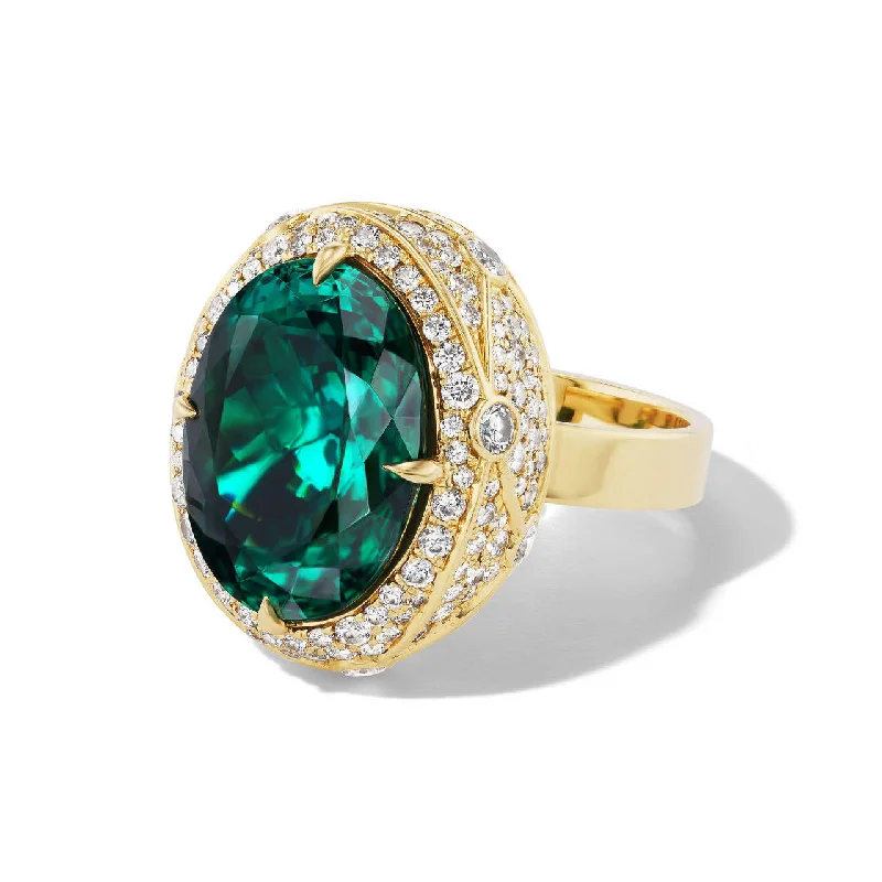 Diamond Wedding Rings-GREEN TOURMALINE FLIGHT PATH RING