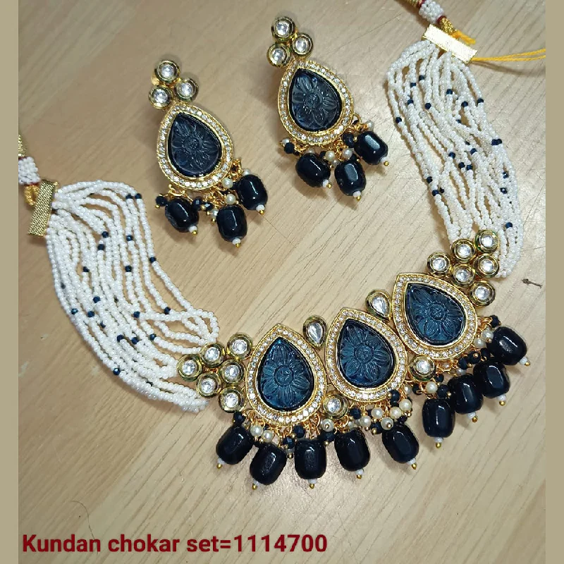 Engraved Bar Necklaces-Padmawati Bangles Gold Plated Kundan Stone Choker Necklace Set