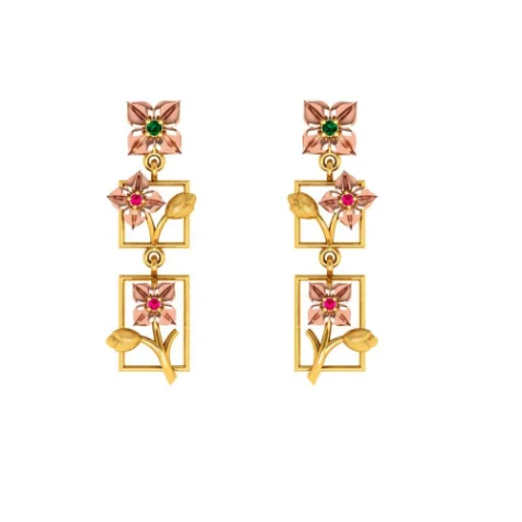 Gemstone Stud Earrings-3 Tiered 22k Climber Gold Floral Earrings