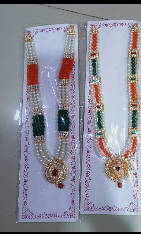 Unique Crystal Necklaces-Palak Art Gold Plated Pota Stone And Pearl Necklace Set (Assorted Design)