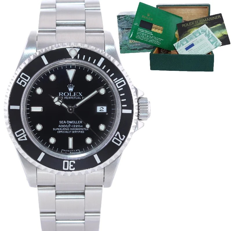 Minimalist Watches for Men-PAPERS Rolex Sea-Dweller Steel Date 16600 40mm Date Black Diver Watch Box