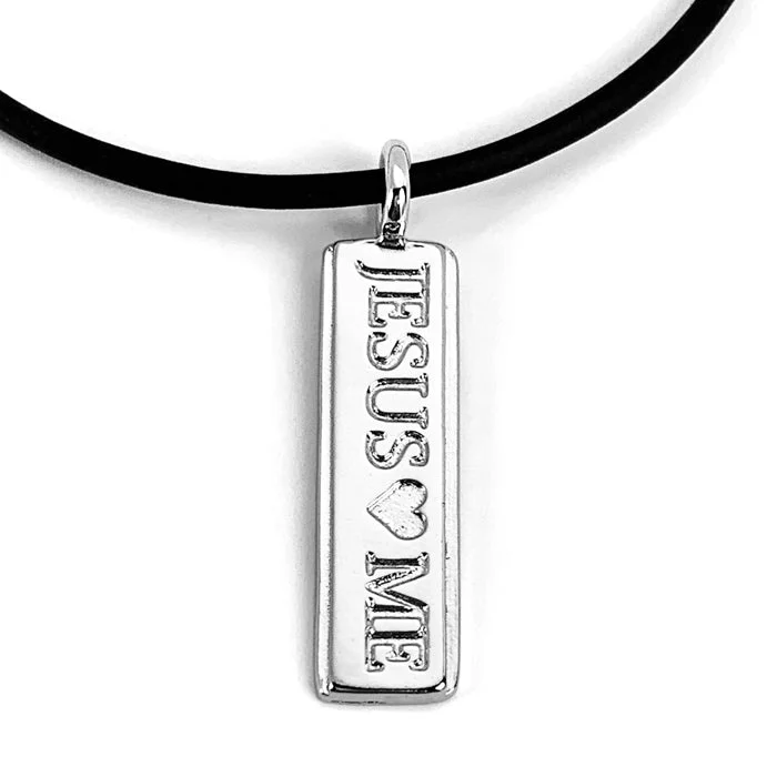 Dainty Pearl Necklaces-Jesus Loves Me Necklace With Rhodium Metal Finish