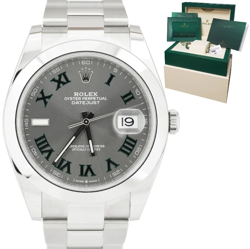 Chronograph Watches for Men-NEW MAR. 2022 Rolex DateJust 41 Wimbledon Rhodium Grey 41mm Oyster Watch 126300