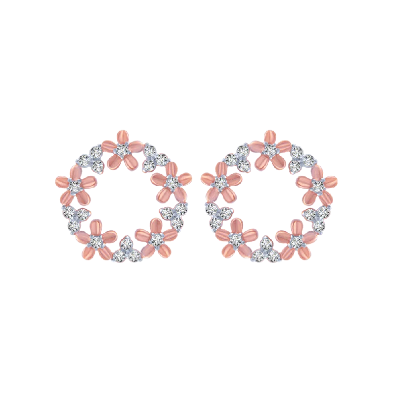 Simple Rose Gold Hoops-18KT (750) Rose Gold And Solitaire Stud Earrings For Women