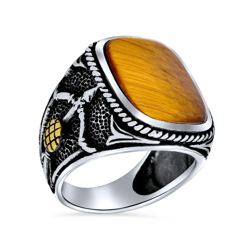 Vintage Gold Rings-Mens Silver Ring Western Gemstone Tiger Eye Archery Crossbows Sterling Silver Handmade