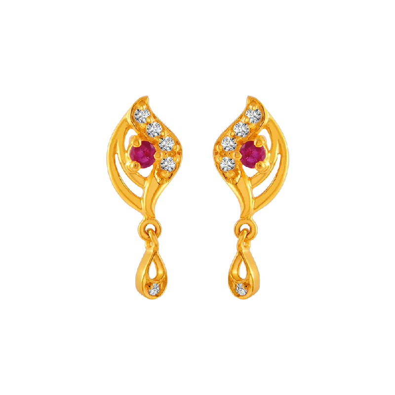 Elegant Diamond Drop Earrings-22KT Yellow Gold And American Diamond Stud Earrings For Women