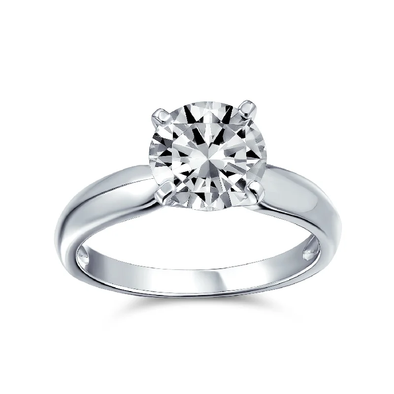 Natural Stone Rings-Timeless Promise 3CT CZ Round Solitaire Engagement Ring Thin Band Sterling Silver