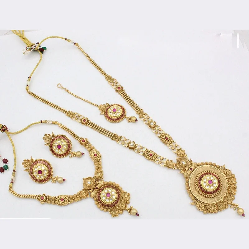 Vintage Pearl Necklaces-Manisha Jewellery Gold Plated Pota Stone Double Necklace Set