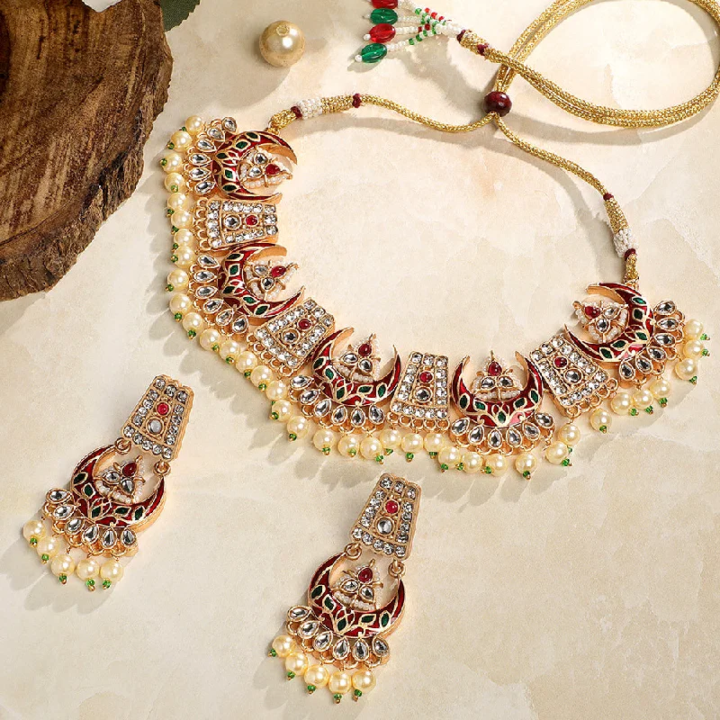 Elegant Bridal Necklaces-Asmitta Kundan And Meenakari Necklace Set