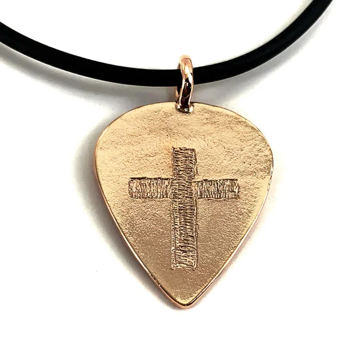 Elegant Wedding Necklaces-Guitar Pick With Cross Necklace Rose Gold Finish