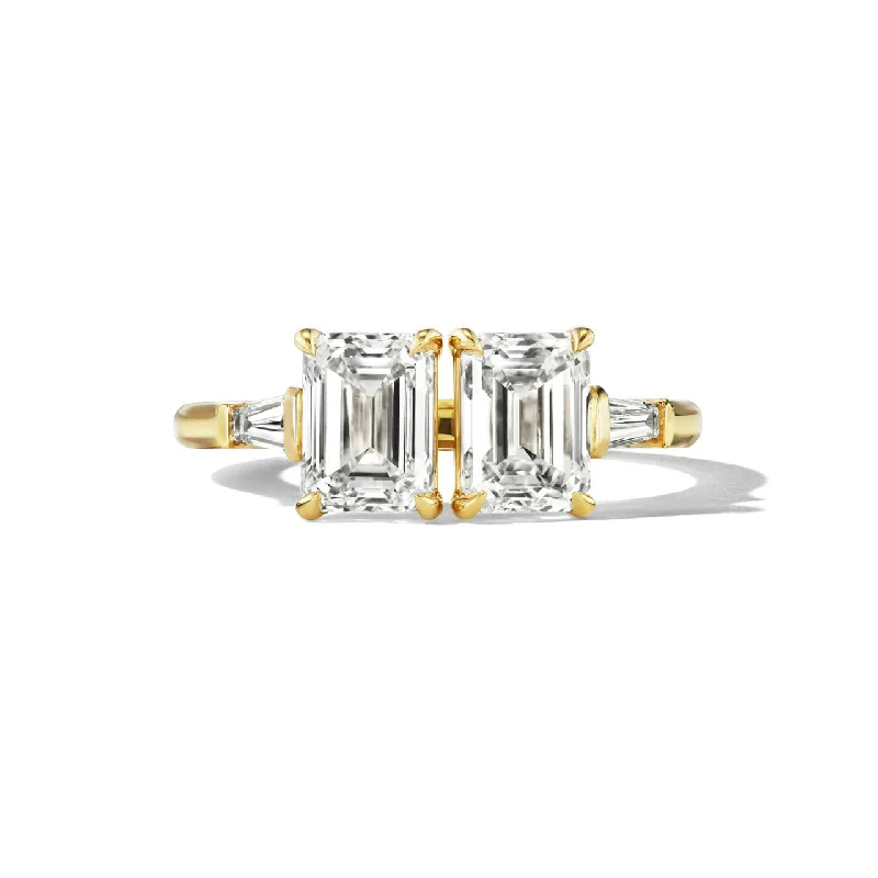 Large Statement Rings-EMERALD CUT DIAMOND TOI ET MOI ENGAGEMENT RING