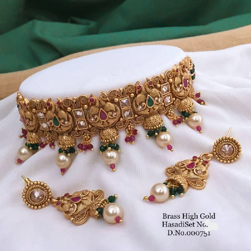 Elegant Layered Gold Necklaces-Sai Fashion Gold Plated Kundan Choker Necklace Set