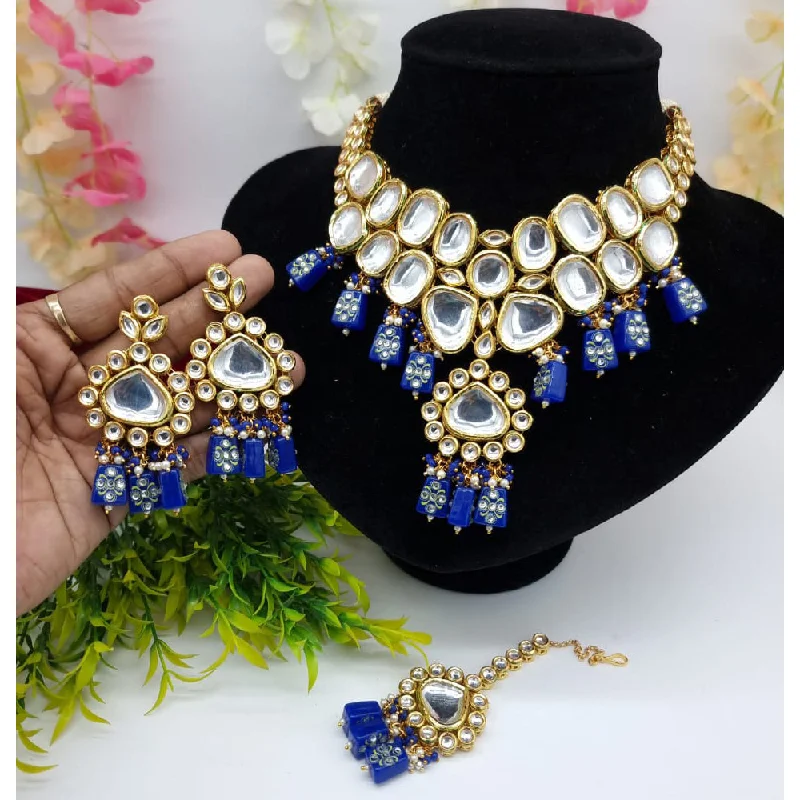 Chunky Statement Necklaces-JCM Gold Plated Kundan Necklace Set